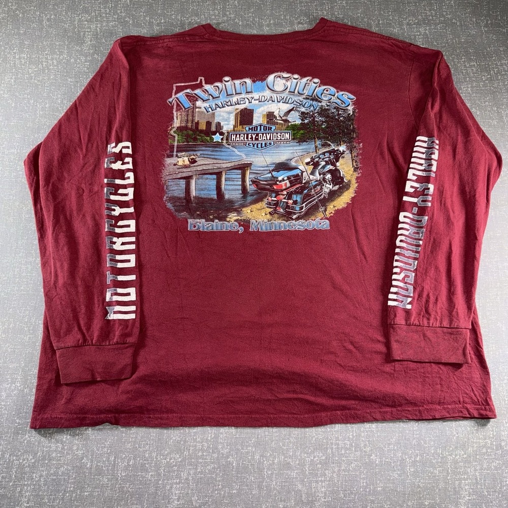 Harley-Davidson Shirt Mens Large Red Twin Cities Blaine MN Long Sleeve Tee